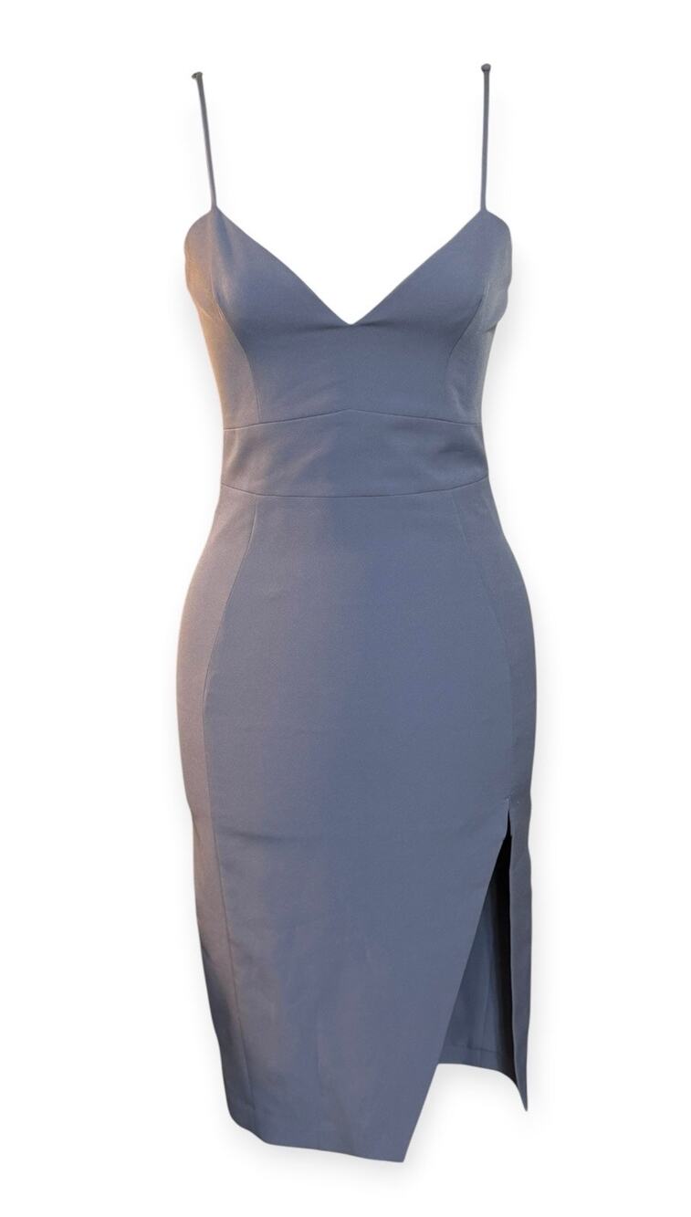 House of CB Mini Dress Blue/Gray Asymmetric Hem Spaghetti Strap Bodycon size XS